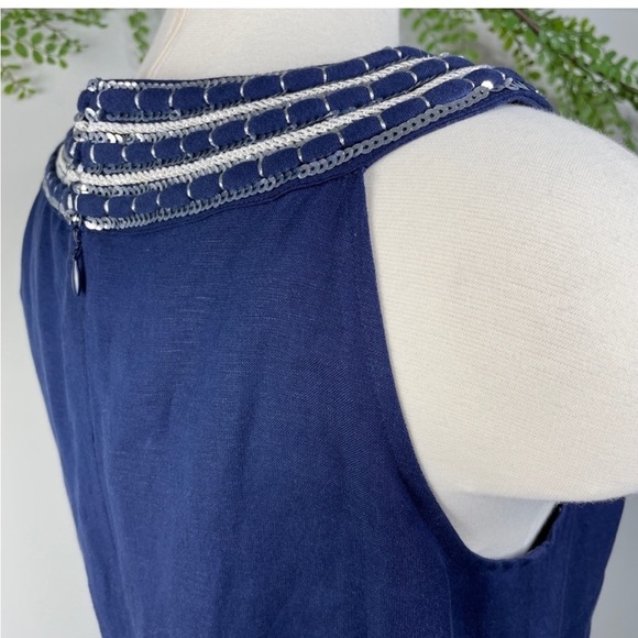 VINEYARD VINES, Navy SEQUIN EMBELLISHED Linen Blend SHIFT Dress, EUC, Size 4 - Picture 9 of 12
